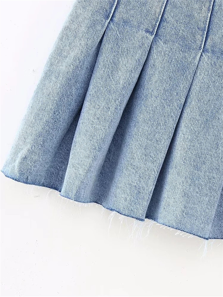 Skirts TRAF Pleated denim Mini Leather Pants Women's Blue Jeans Women's High Waist Sexy Short Skirt Y2k Street Fashion Faded Women's Sk