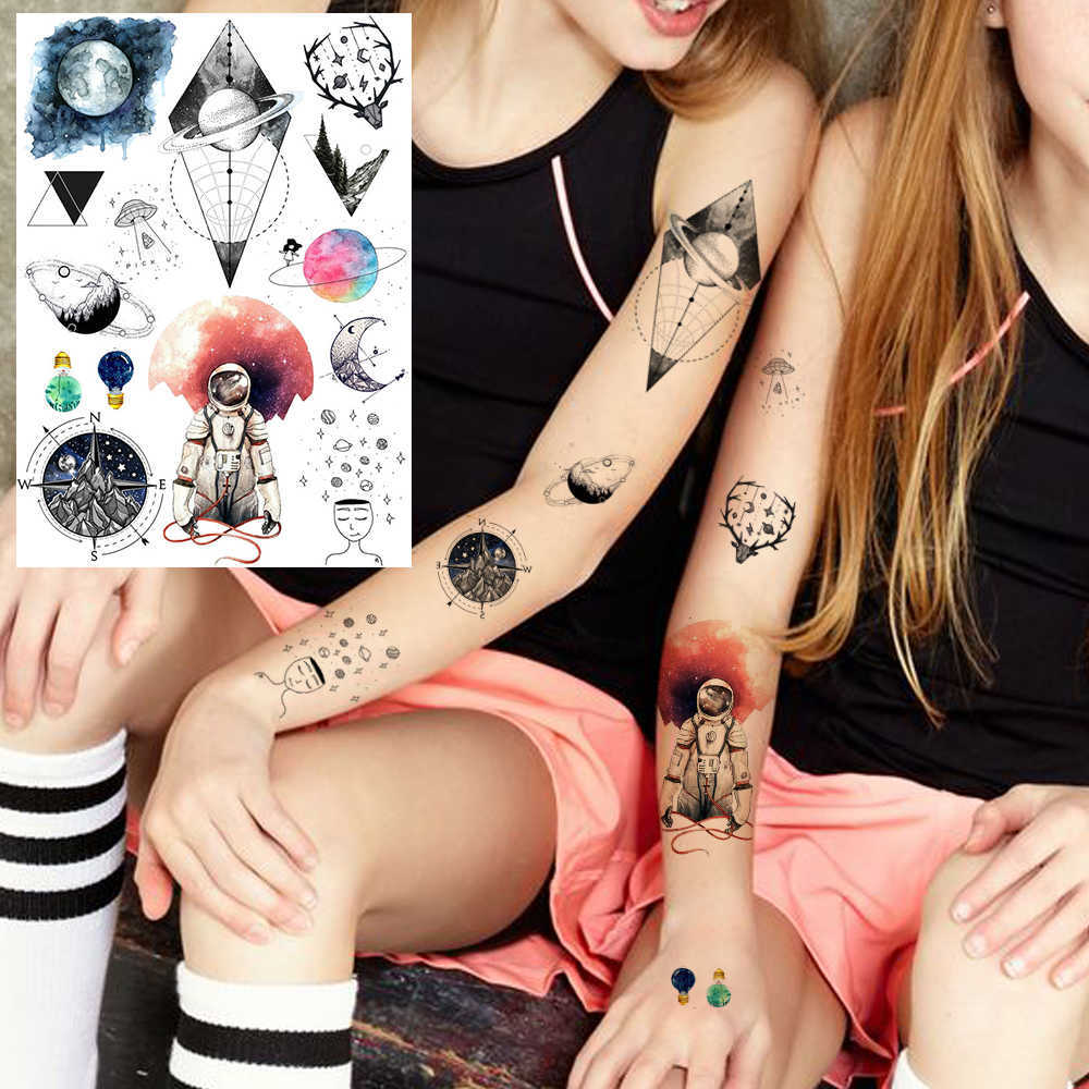 5 PC Temporary Tattoos Water Transfer 3D Star Black Planet Tree Temporary Tattoo Sticker For s Women Men Wolf Lion Tree Tattoos Foream Body Arm Tato Z