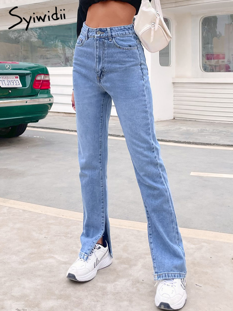 Women's Jeans Syiwidii Jeans Women's Side Minute Bottom Jeans Spring/Summer Fashion High Waist Denim Pants Retro Street Style Men's 230