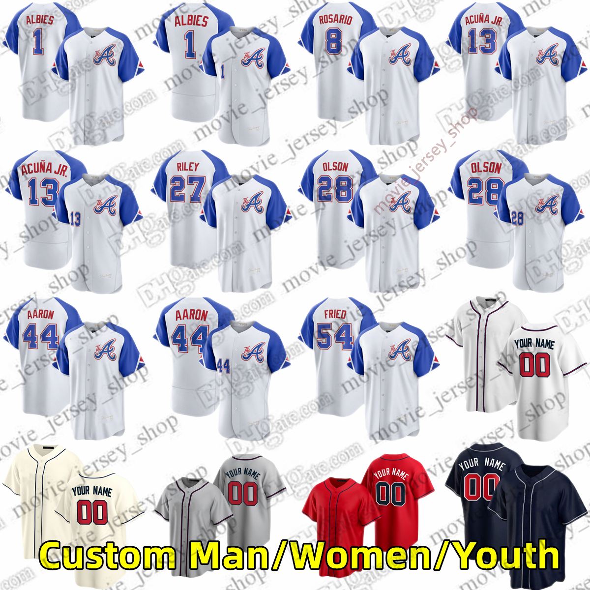 Custom S-6XL 2023 City Connect Baseball Stitched Jersey 1 Ozzie Albies 13 Ronald Acuna Jr. 28 Matt Olson 44 Hank Aaron 8 Eddie Rosario 27 Austin Riley White Jerseys, Men only s-6xl
Custom S-6XL 2023 City Connect Baseball Stitched Jersey 1 Ozzie Albies 13 Ronald Acuna Jr. 28 Matt Olson 44 Hank Aaron 8 Eddie Rosario 27 Austin Riley White Jerseys, Men only s-6xl
