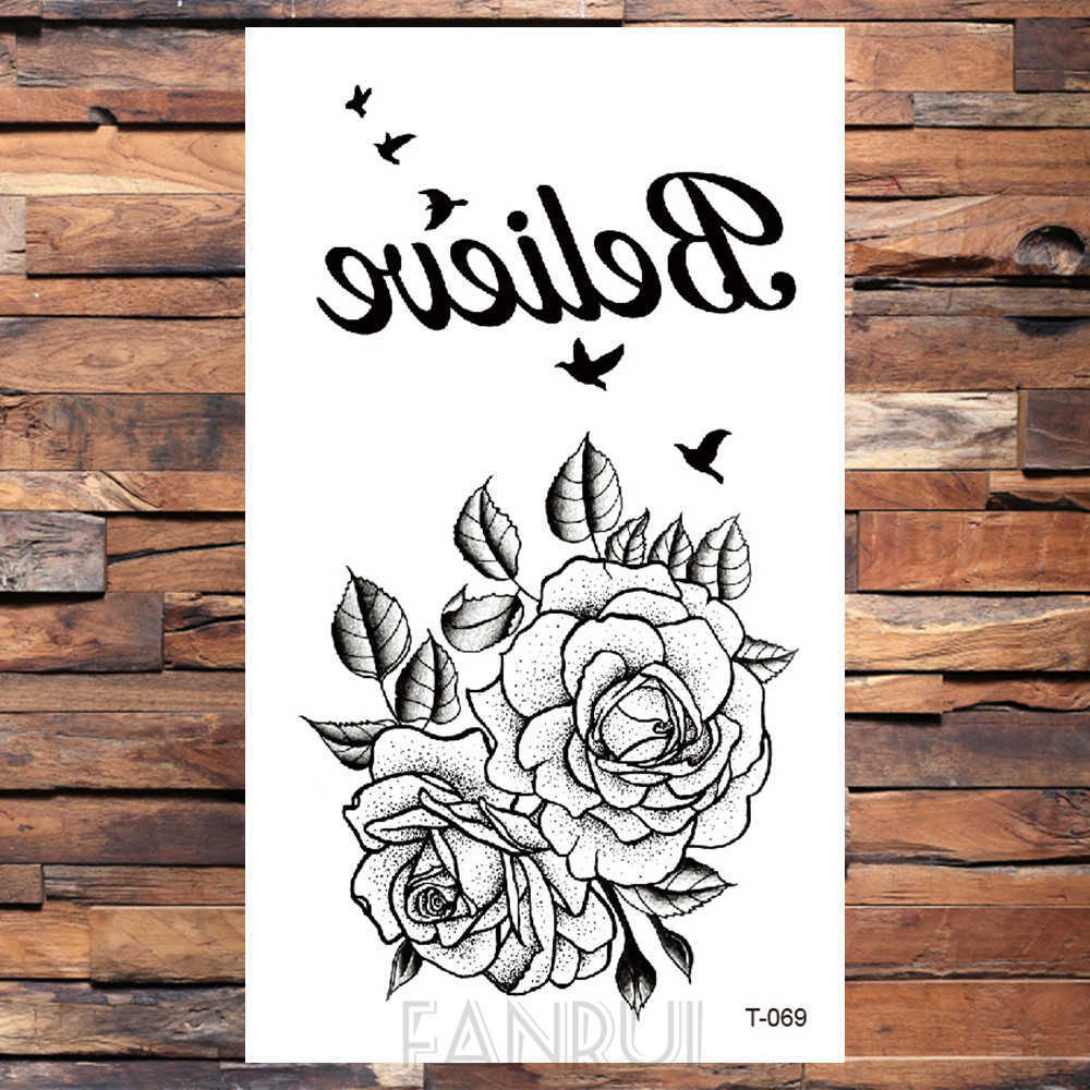 5 PC Temporary Tattoos Cute Swallow Bird Feather Temporary Stickers Flower Branch Letter Water Transfer Tattoo Women Body Chest Arm Art Tattoo Men Han