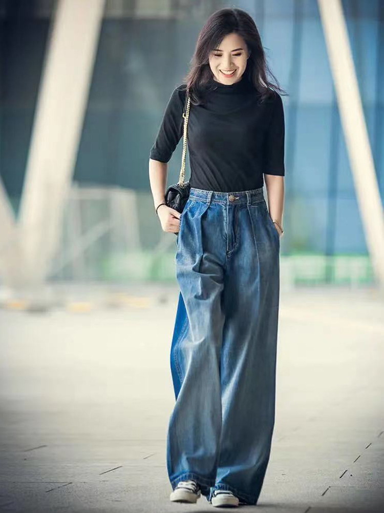 Women's Jeans Jeans Women's Wide-leg Jeans y2k Streetwear High Waist Vintage Trousers Casual Simple Blue Buttons Straight Denim Long Pant 23