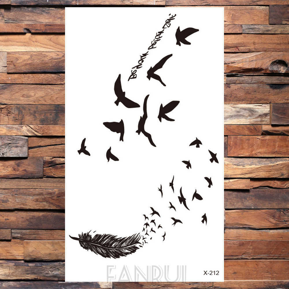 5 PC Temporary Tattoos Cute Swallow Bird Feather Temporary Stickers Flower Branch Letter Water Transfer Tattoo Women Body Chest Arm Art Tattoo Men Han