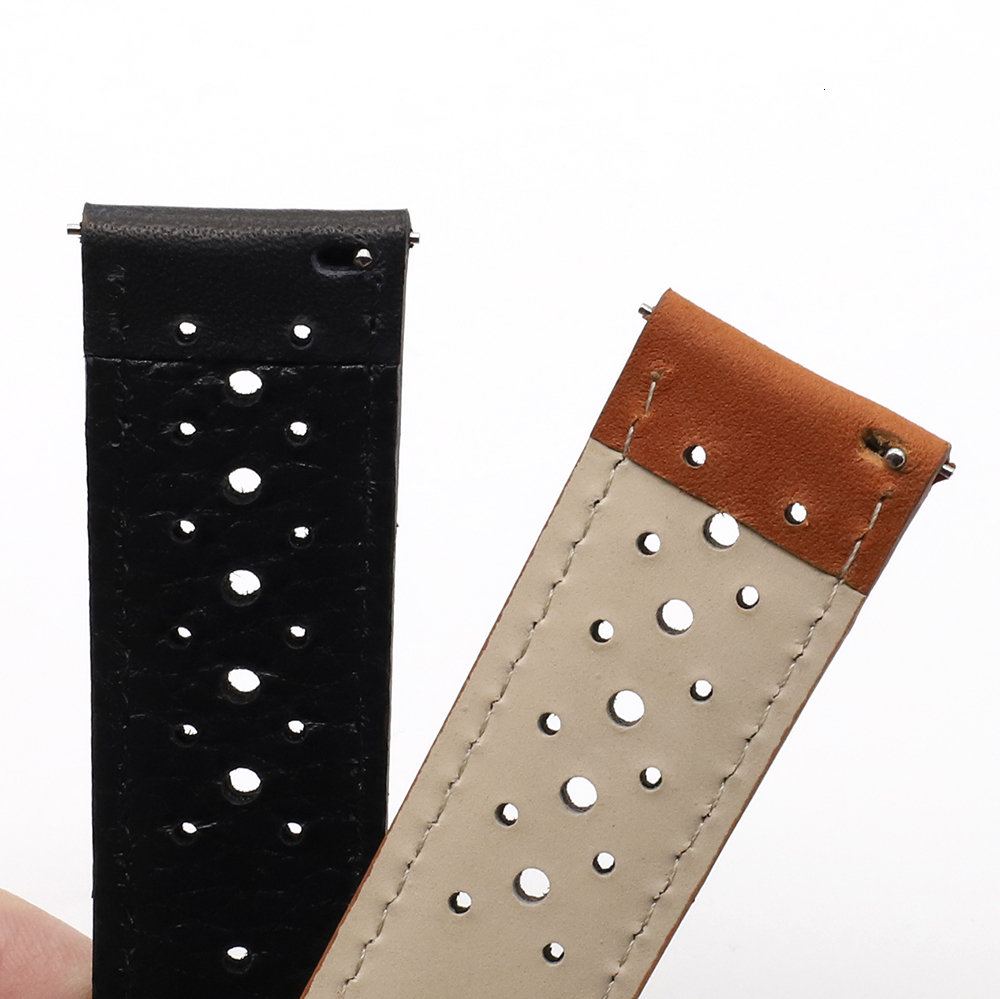 Watch Bands Handmade Strap 18mm 19mm 20mm 22mm Leather Black Brown Blue Breathable Porous bands C 230404