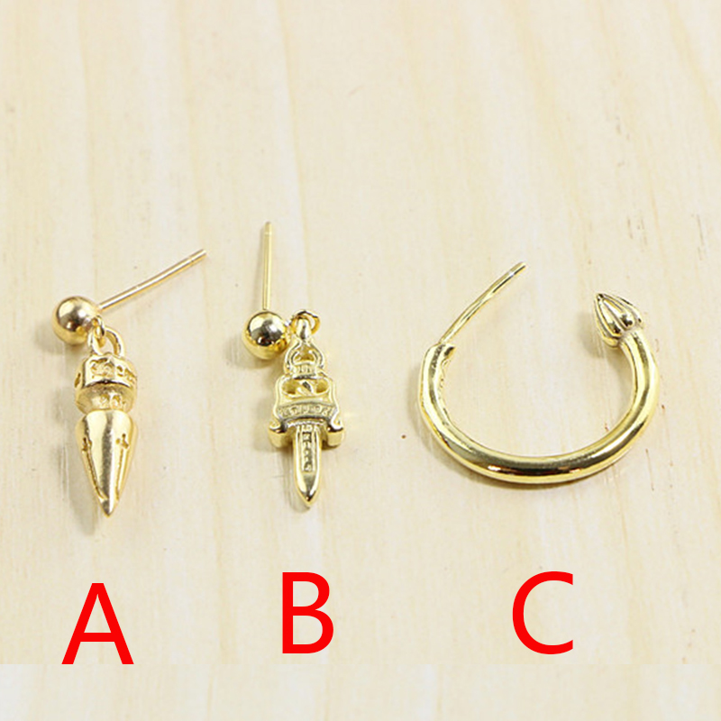 E35 S925 Pure Silver Ear Studs Personalized Fashion Gold Plated Cross Flower Letter Punk Street Dance Style Earrings Jewelry Earrings as a Gift for Lo