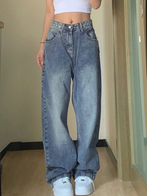 Women's Jeans Jeans Women Vintage 90S Baggy Straight Denim Trousers Y2k High Waist Loose Wide Leg Casual Long Pants Clothing Female Streetwear 23