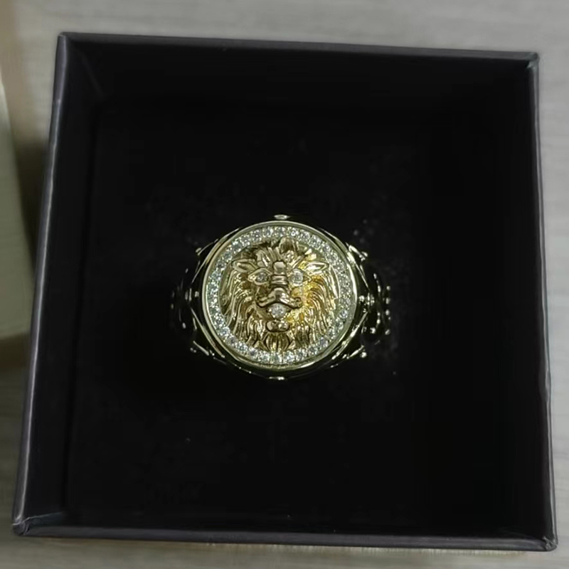 Wedding Rings HOYON 18K Gold Full Diamond Zircon Lion Ring for Men's Wedding Punk Style Engagement Ring for Men and Women's Jewelry 230403
