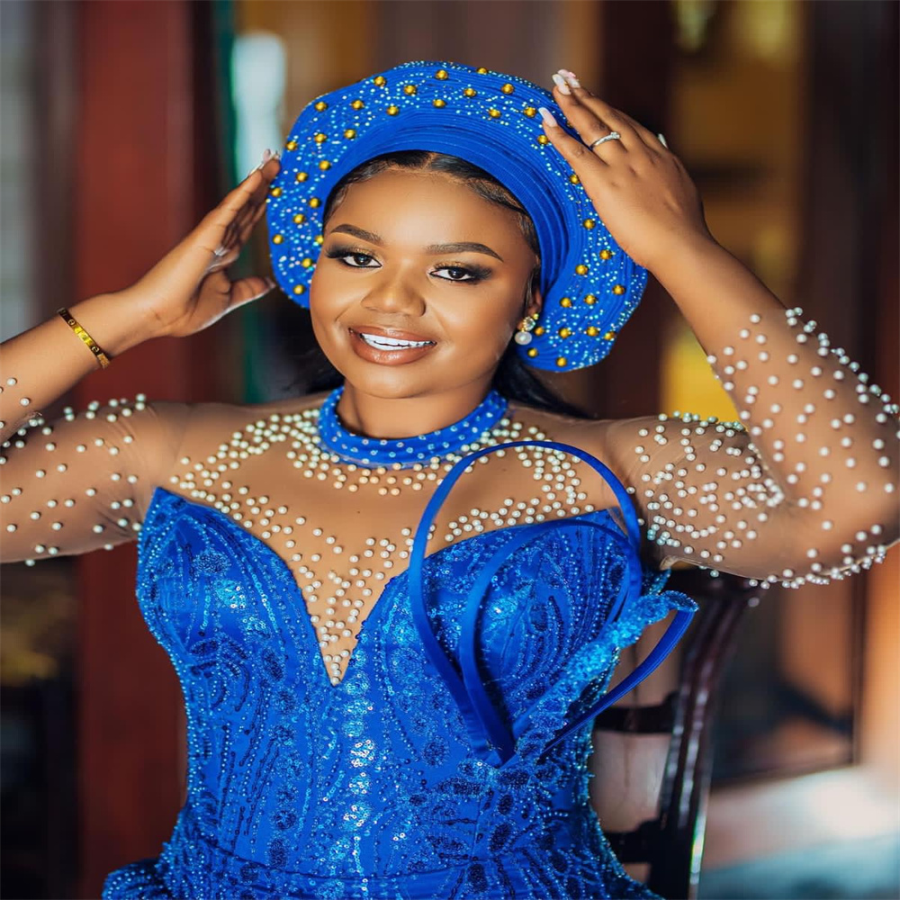 Nov Aso 2023 Ebi Arabic Mermaid Royal Blue Prom Dress Beaded Sequined Lace Evening Formal Party Second Reception Birthday Engagement Gowns Dresses Rob