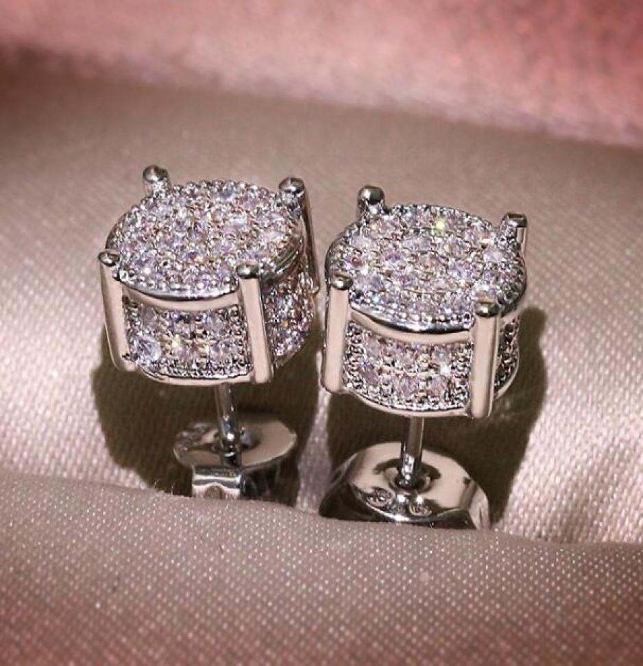 Unisex Men Women Stud Earrings Gold Silver Plated Sparkling Luxury Shining Crystal CZ Simulated Diamond Earring Jewelry