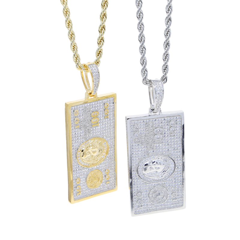 Bling Cz 100 Dollars Pendants Necklace Hip Hop Woman Men Iced Out Jewelry Fashion Cool Punk Jewelry Drop Ship
