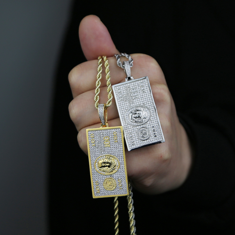 Full Paved Bling Cz 100 Dollars Pendants Necklace Hip Hop Woman Men Iced Out Jewelry Fashion Cool Accessories