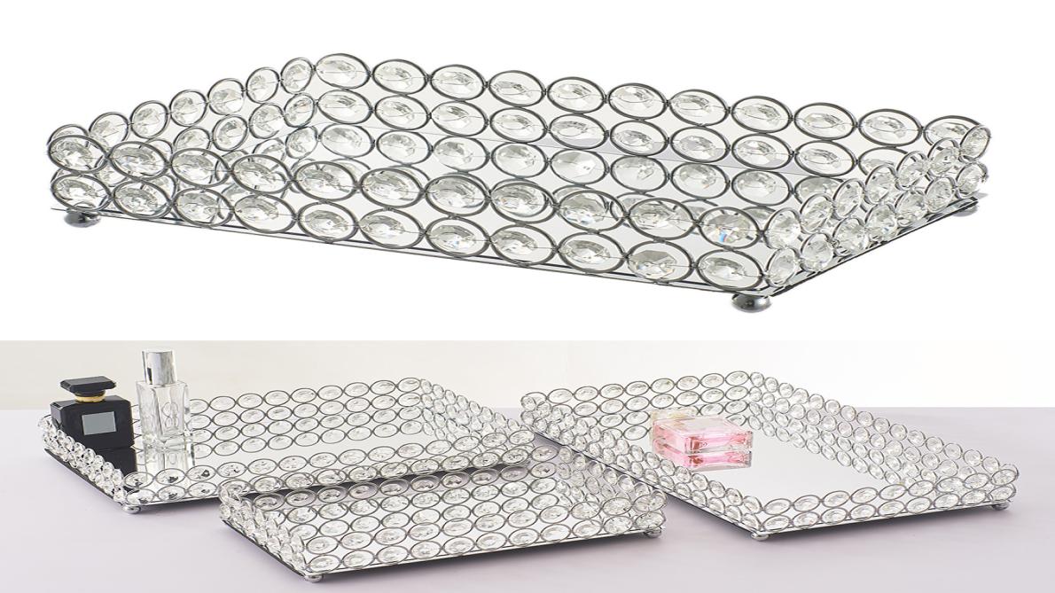 Crystal Makeup Organizer Mirrored Crystal Vanity Tray Decorative for Perfum Jewelry Makeup Bathroom Organizer Y1113