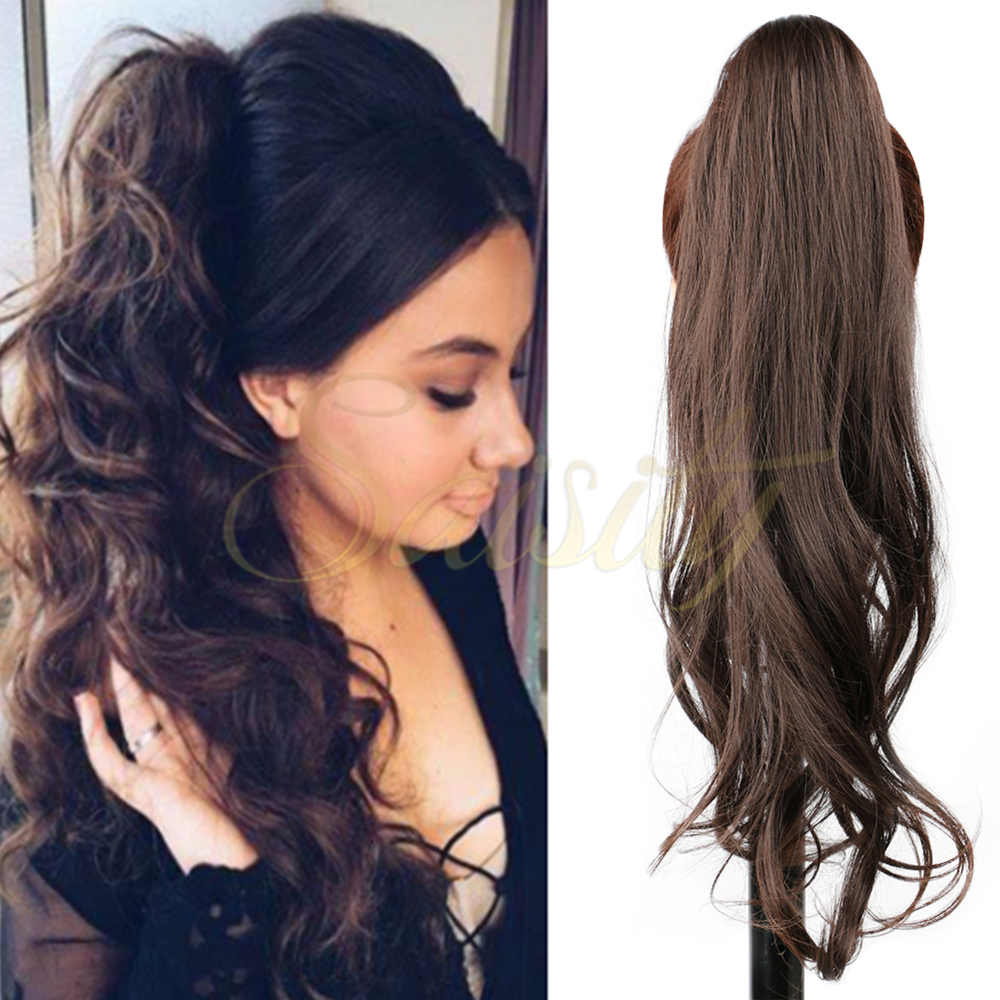 Ponytails Saisity 32inch Synthetic Flexible Wrap Around PonyTail Length Ponytail Extensions Blonde ponytail Hairpieces For Women Daily Use 230403