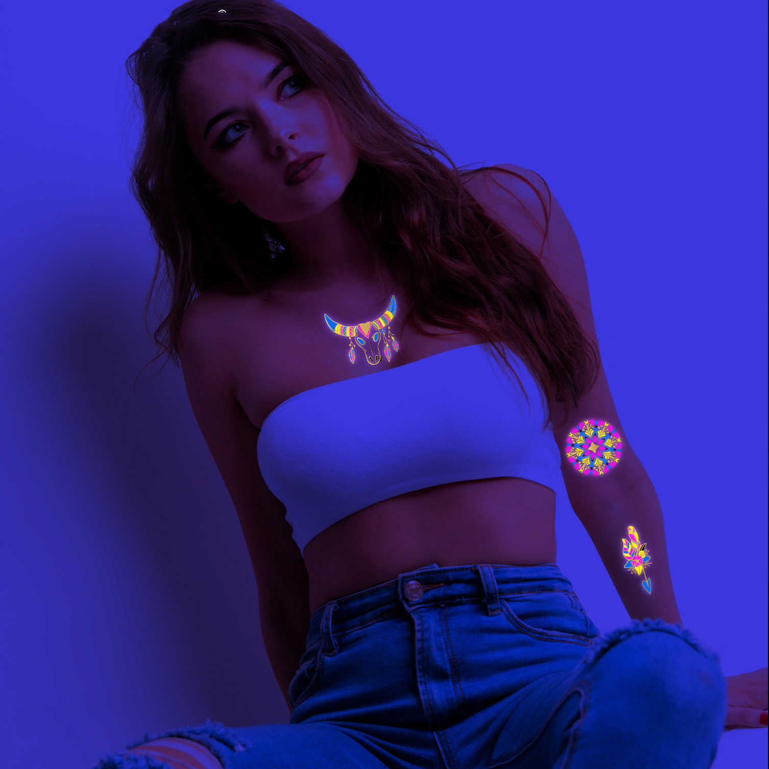 5 PC Temporary Tattoos Fluorescent Bronzing Waterproof Temporary Tattoos Feather Dreamcatcher Totem Party Fashion Arm Neon Tattoos Stickers Wholesale 