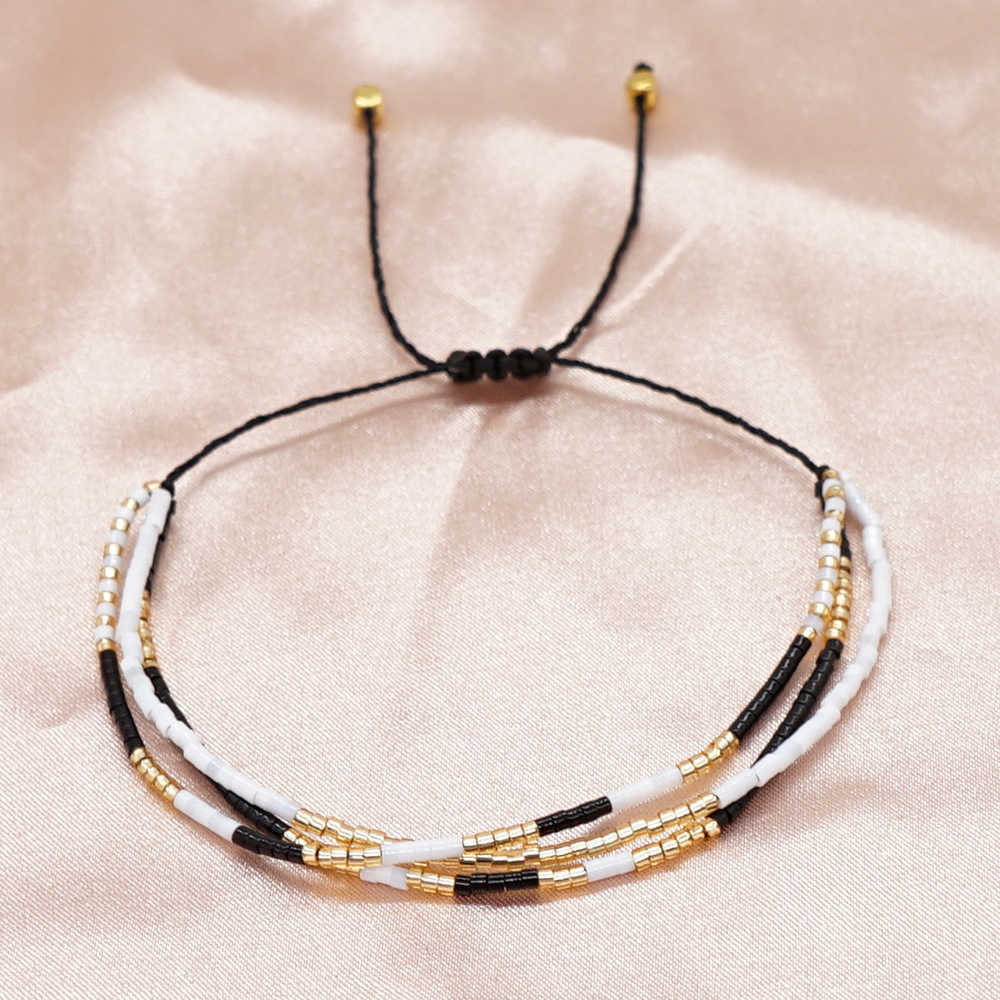Charm Bracelets Go2BoHo Multi Strand Dainty Bracelet Fashion Jewelry White Black Gold Color Seed Beaded Triple Layered Bracelets for Women AA230403
