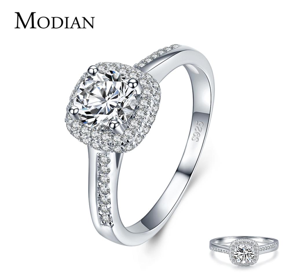 Modian Genuine 925 Sterling Silver Round Clear Cubic Zirconia Engagement Rings For Women Wedding Promise Statement Jewelry Gift