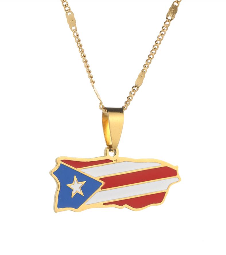 Stainless Steel Enamel Puerto Rico Map Pendant Necklace for Women Men Puerto Ricans Map Chain Jewelry