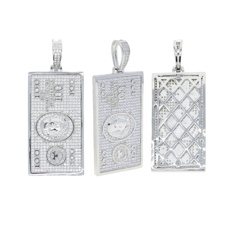 Full Paved Bling Cz 100 Dollars Pendants Necklace Hip Hop Woman Men Iced Out Jewelry Fashion Cool Accessories