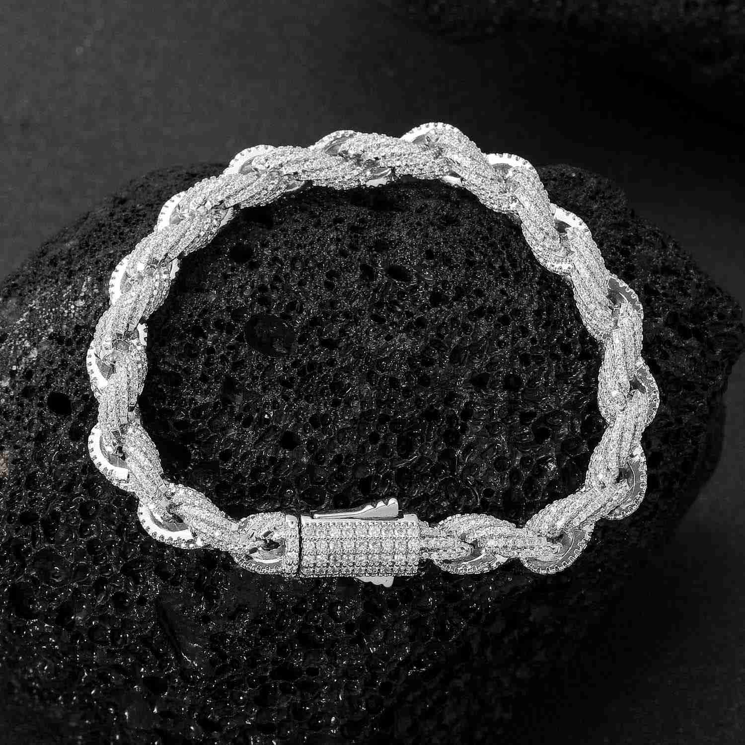Hip Hop Jewelry Vvs Moissanite Full Dia Cuban Rope Chain Bracelet 8mm Iced Out Gold Miami k Necklace