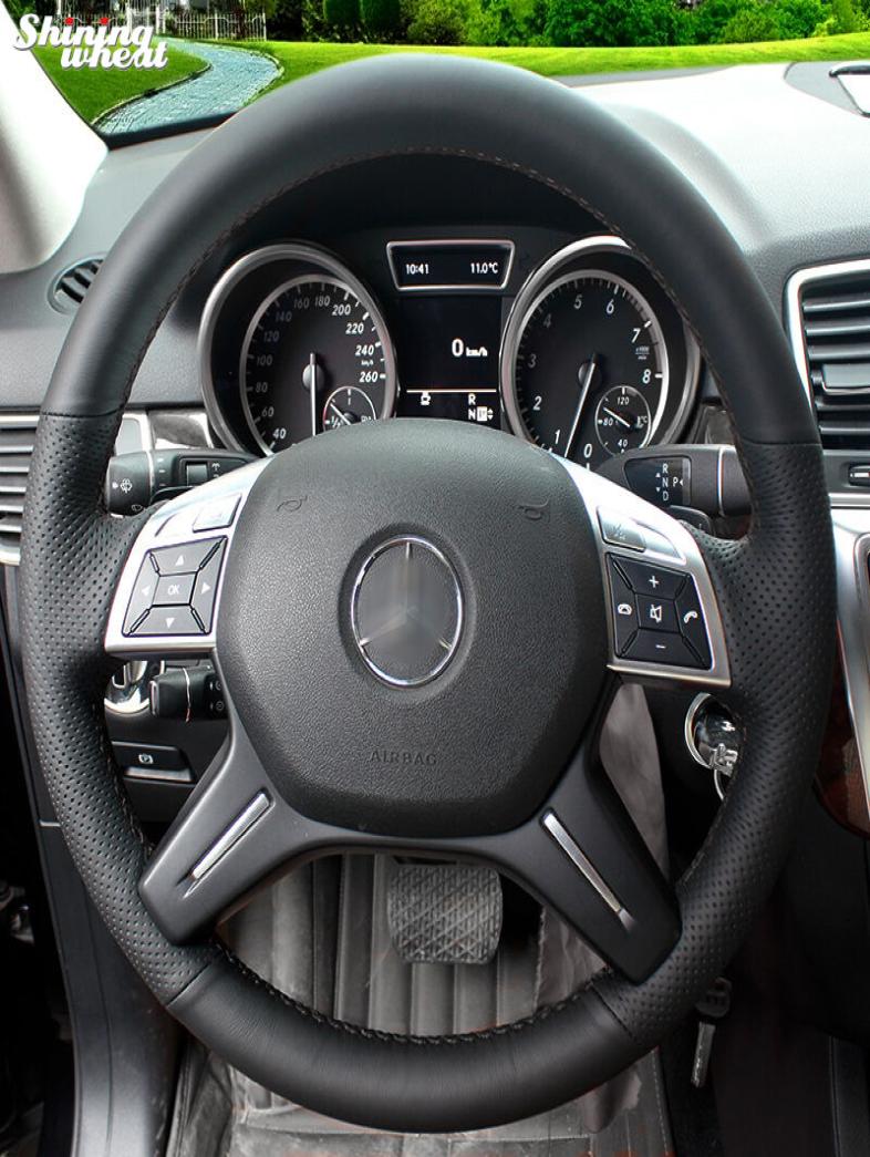 Hand-stitched Black Genuine Leather Car Steering Wheel Cover for - GL350 ML350