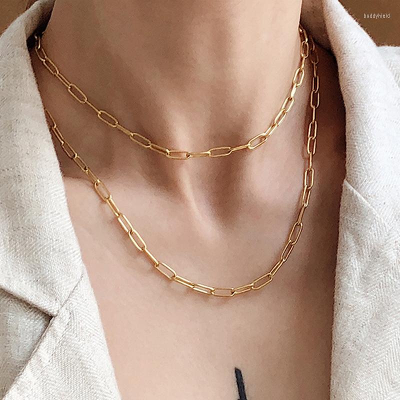 Pendant Necklaces Paperclip Chain 316L Stainless Steel Necklace For Women Real Gold Color 56cm Long Link Adjustable Lobster Clasp Fashion