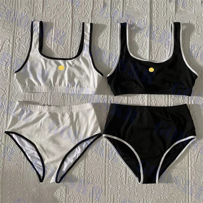 Womens Knitted Bikini High Waist Swimwear Brand Metal Logo Swimwear Sports Bathing Suit