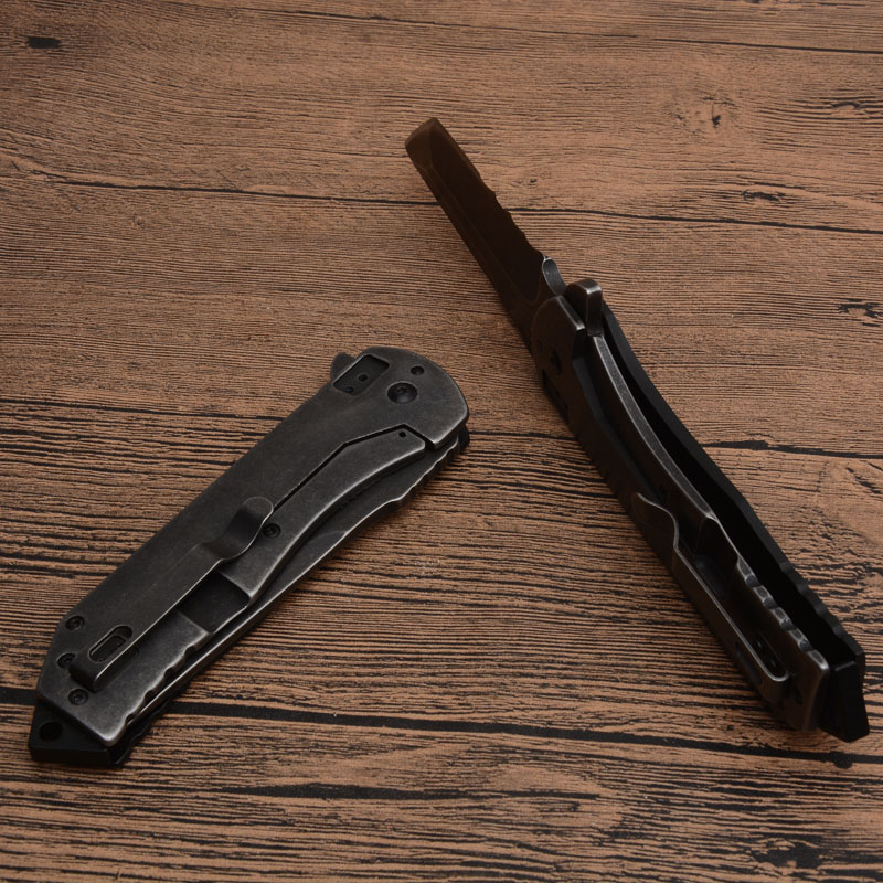 R2102K Flipper Folding Knife 8Cr13Mov Black Stone Wash Serrated Blade Aluminum/Stainless Steel Handle Ball Bearing Outdoor EDC Pocket Knives
