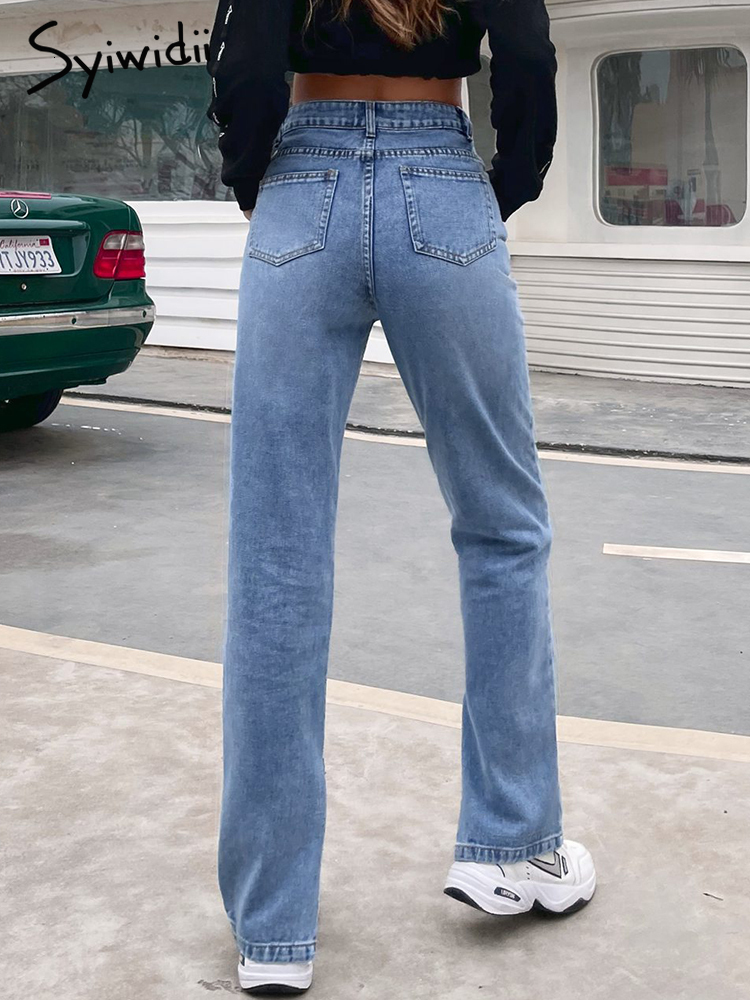 Women's Jeans Syiwidii Jeans Women's Side Minute Bottom Jeans Spring/Summer Fashion High Waist Denim Pants Retro Street Style Men's 230