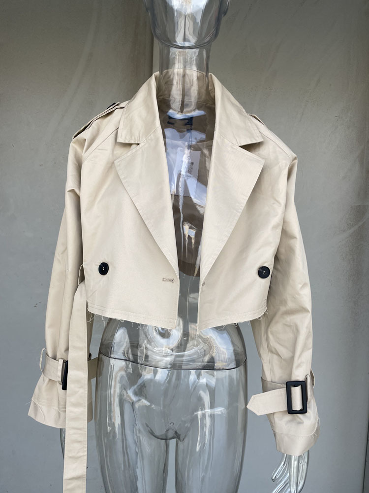 Women's Trench Coats RR3191 Oversized Cropped Short Khaki Jackets Ladies Long Sleeve Loose Women 230403