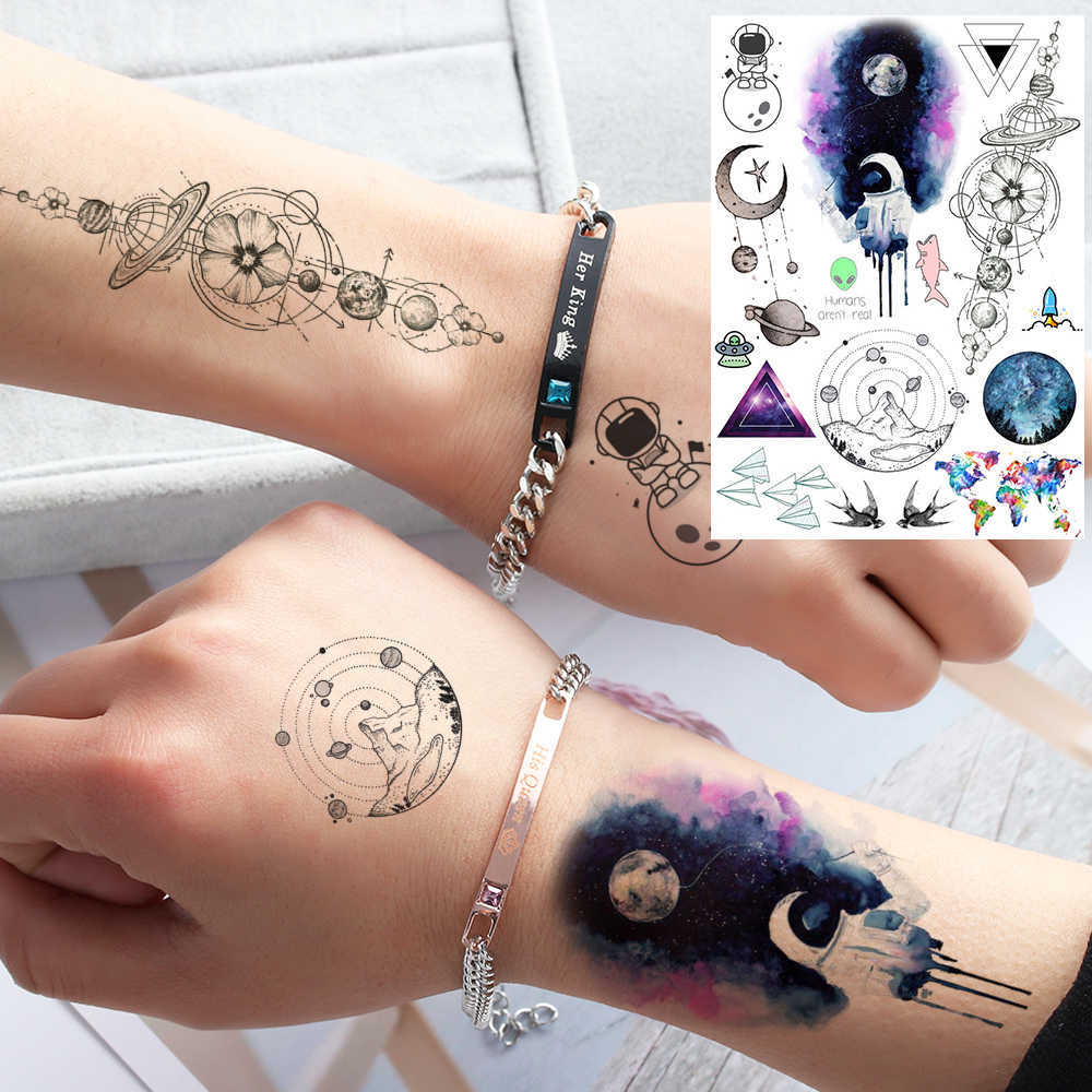 5 PC Temporary Tattoos Water Transfer 3D Star Black Planet Tree Temporary Tattoo Sticker For s Women Men Wolf Lion Tree Tattoos Foream Body Arm Tato Z