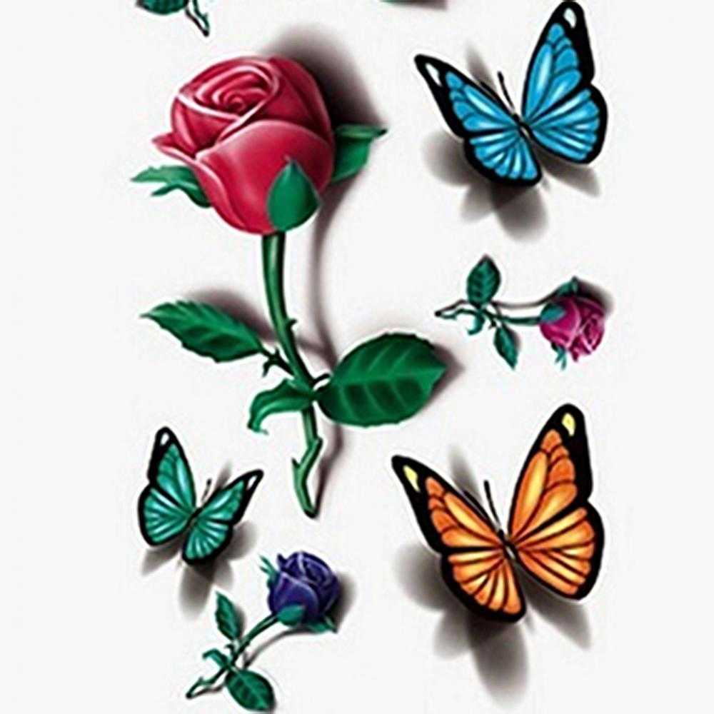 5 PC Temporary Tattoos 3D Temporary Removable Waterproof Colorful Body Art Butterfly Flower Tattoo Sticker 3D Butterfly Rose Flower for Women Body Z04