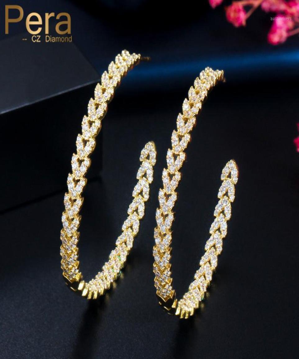 Pera 585 Gold Color Sparkling Cubic Zirconia Luxury Big Circle Round Women Hoop Earings Fashion Party Jewelry Accessories E5111