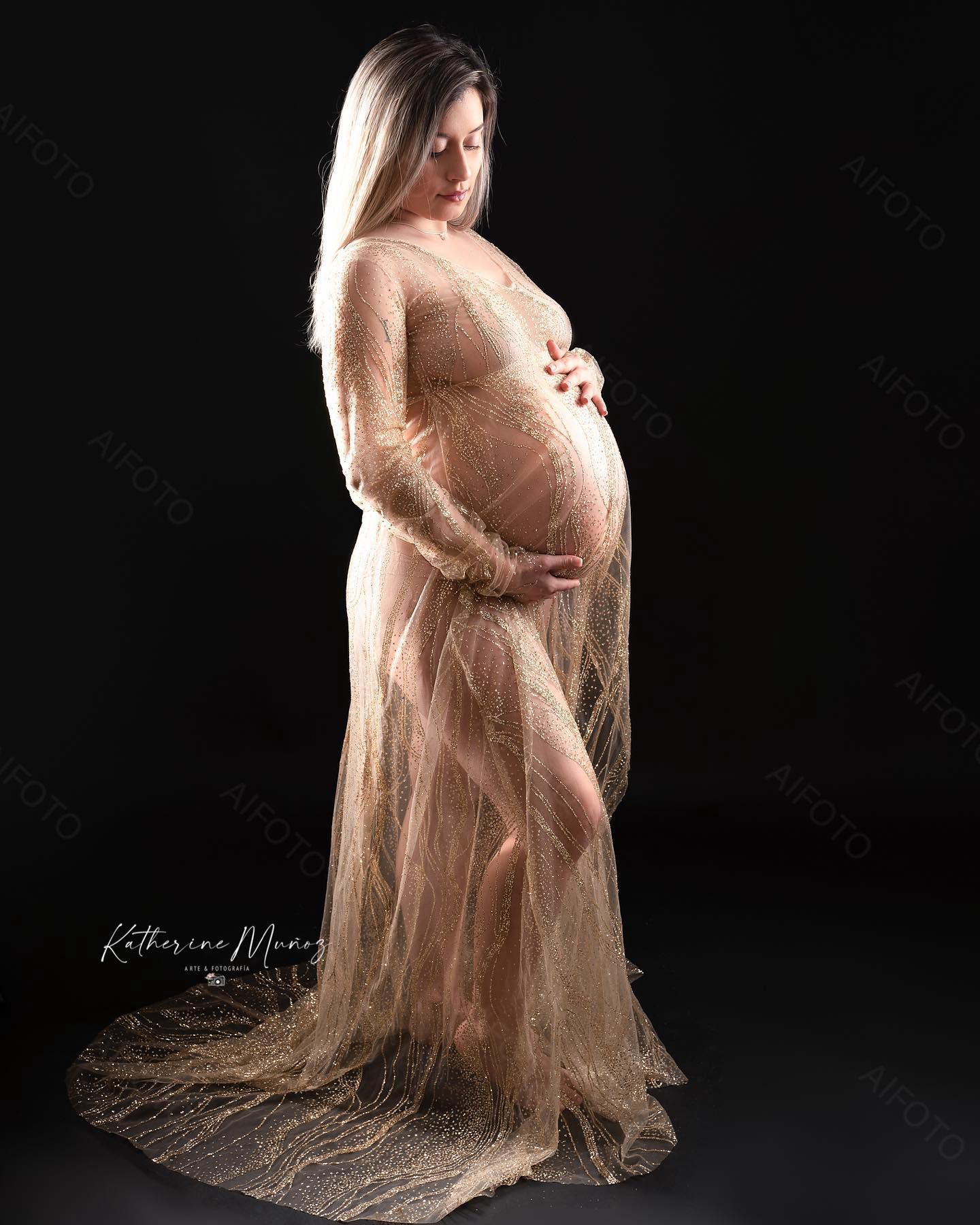 Maternity Dresses Bohemian Lace Maternity Dress For Po Shoot Bling Glitter Full Sleeves Clothes PoShoot Baby Shower Gown Pography Dress 230417