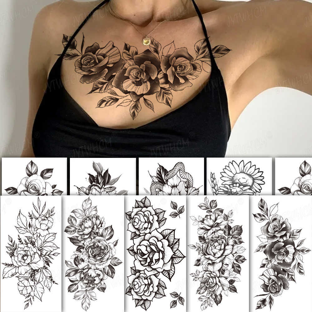 5 PC Temporary Tattoos Women's Body Protection Tattoo Sexy Art Painting Tattoo Temporary Waterproof Touch Sticker Arm Flower for Women Leg Ladies