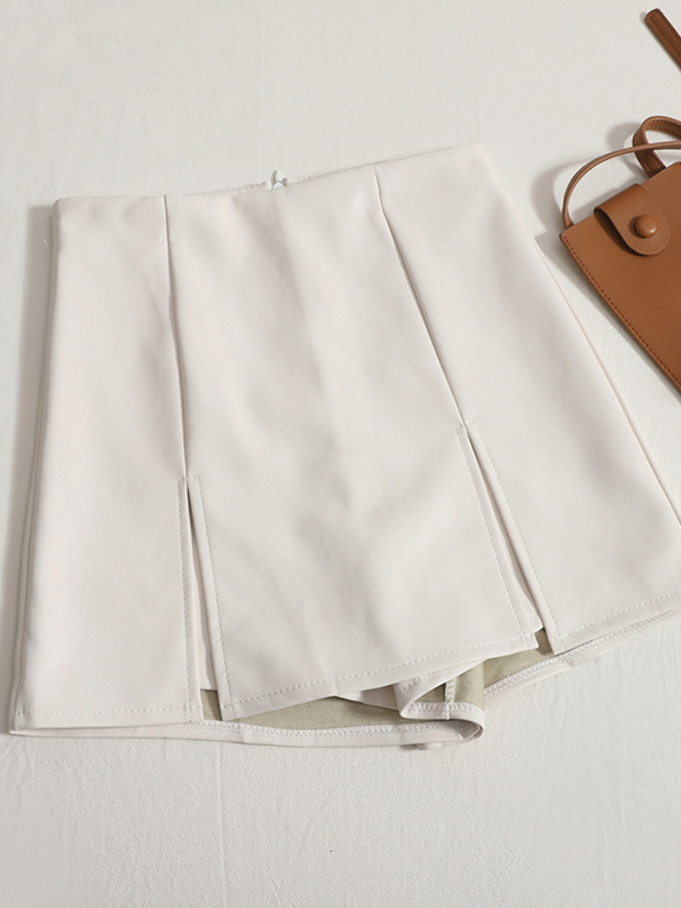 Womens Shorts Harajpoo Woman Temperament PU Leather Skirt Autumn Winter Fashion Solid Outer Wear Thin Casual Wideleg Skirts 230404