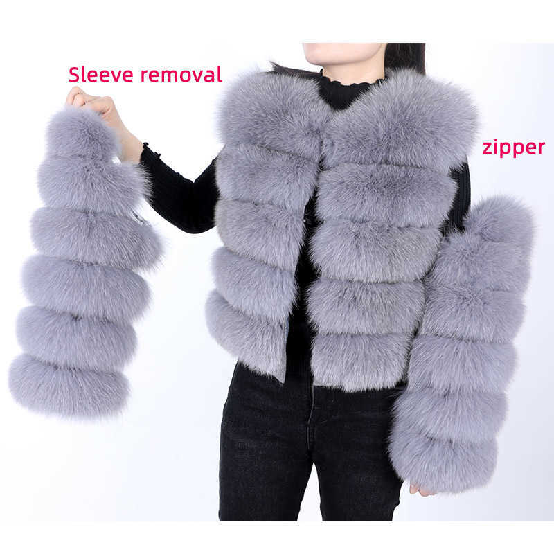 New Maomaokong 2024 Fashion Natural Real Fox Fur Coat Women Winter Warm Luxury Fur Jacket Plus Size Outwear Female Vest Coats Beige