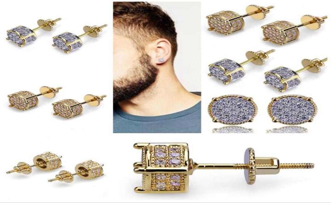 18K Gold Hip Hop Stud Earring Original box for 925 Silver Crystal Cubic Zircon Pave Earrings Set for Women Fashion accessories