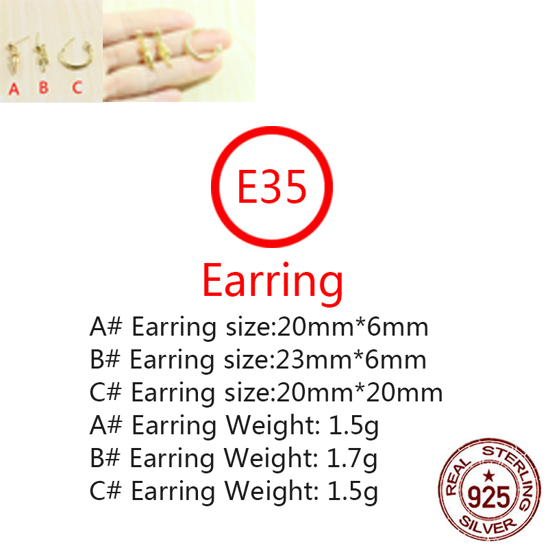 E35 S925 Pure Silver Ear Studs Personalized Fashion Gold Plated Cross Flower Letter Punk Street Dance Style Earrings Jewelry Earrings as a Gift for Lo