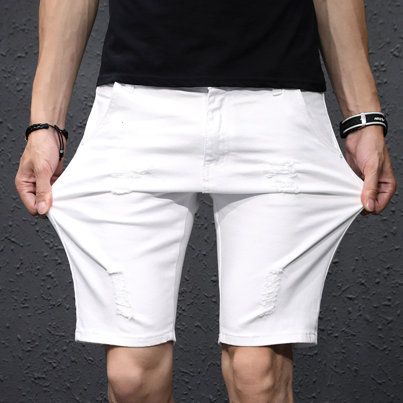 Men's Shorts White Tear Scratched Men's Denim Shorts Casual Summer Jeans Elastic Plus Size 36 38 40 42 Black Boys' Hole Half Set 230404