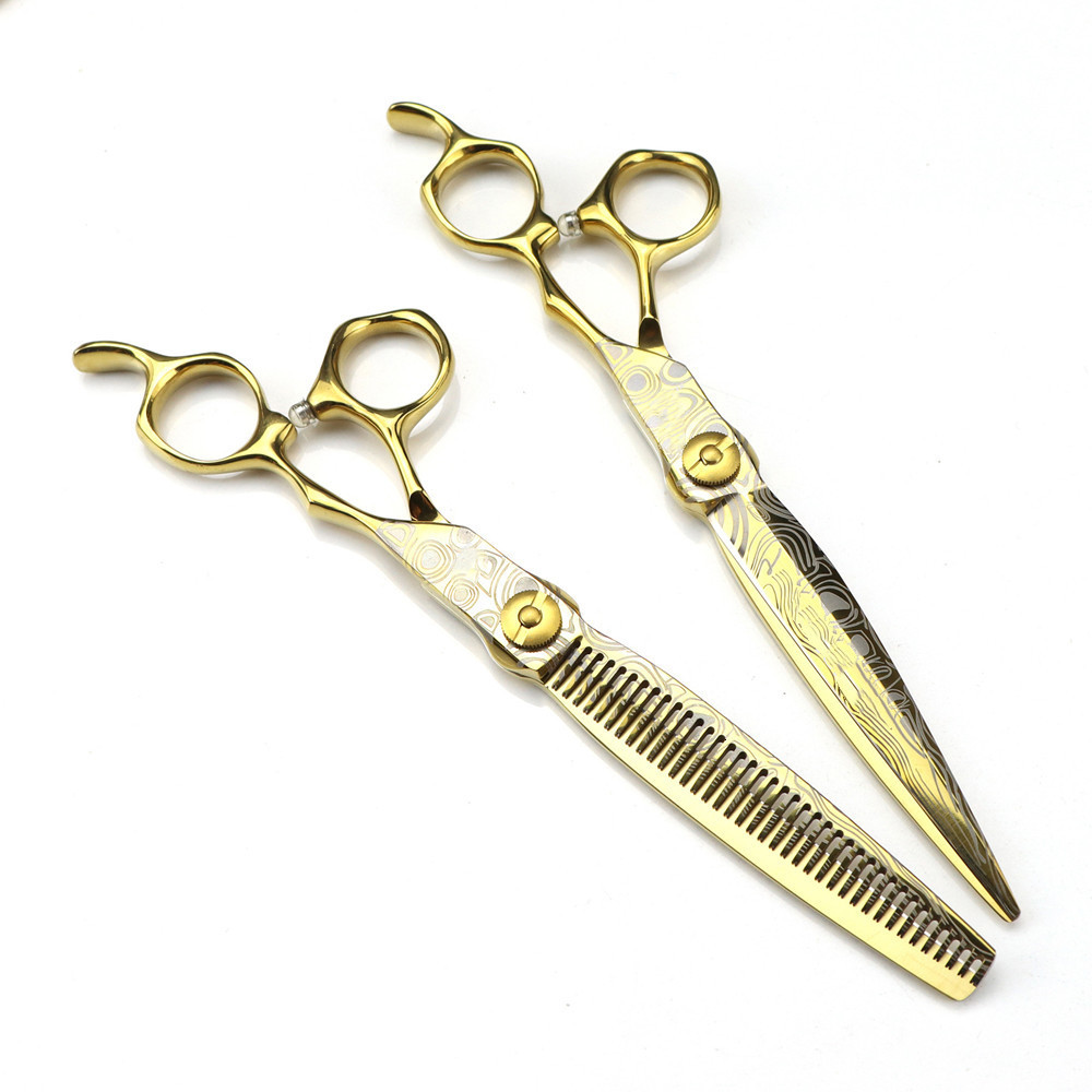 Hair Scissors Professional 7 '' Gold Damascus Upscale scissor hair cutting scissors thinning barber tools haircut shears Hairdressing scisso