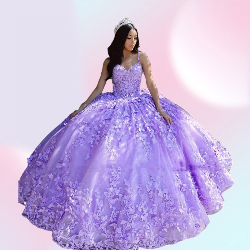 Light Purple vestido de 15 anos Quinceanera Dresses Butterfly Applique Sweet 16 Quince XV Prom Gowns