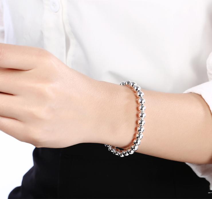 10pcslot 925 Sterling Silver 4mm 6mm 8mm 10mm hollow ball beads Bracelet for women men Fashion women039s Beaded Starands Brac