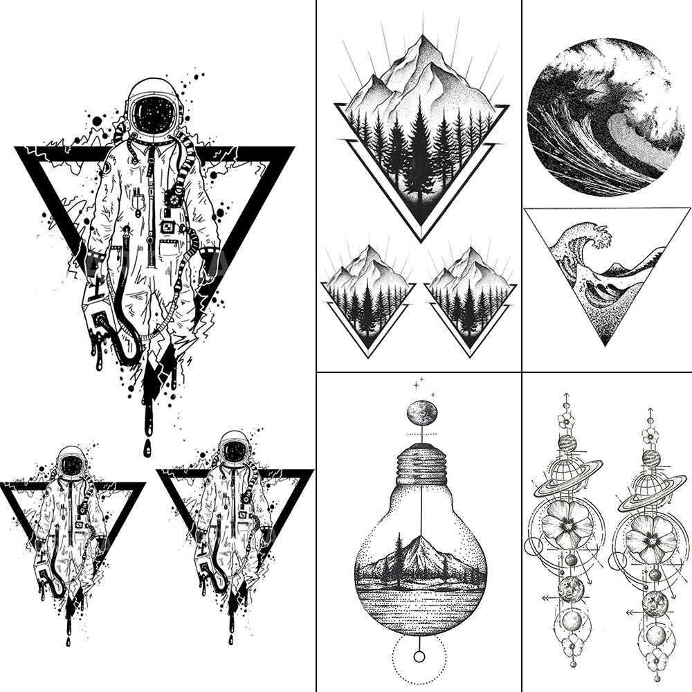 5 PC Temporary Tattoos FANRUI Black Triangle Tattoos Temporary Women Geometric Arm Astronaut Art Tattoo Stickers Planet Water Transfer Tatto Space Man