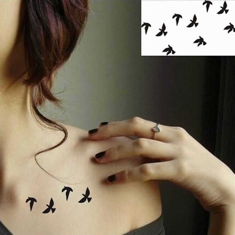 5 PC Temporary Tattoos 1Pcs Black Cool Girl Flying Bird Disposable Waterproof 3D Tattoo Sticker Women Sexy Wrist Tattoo Body Art Temporary Tattoo Pape