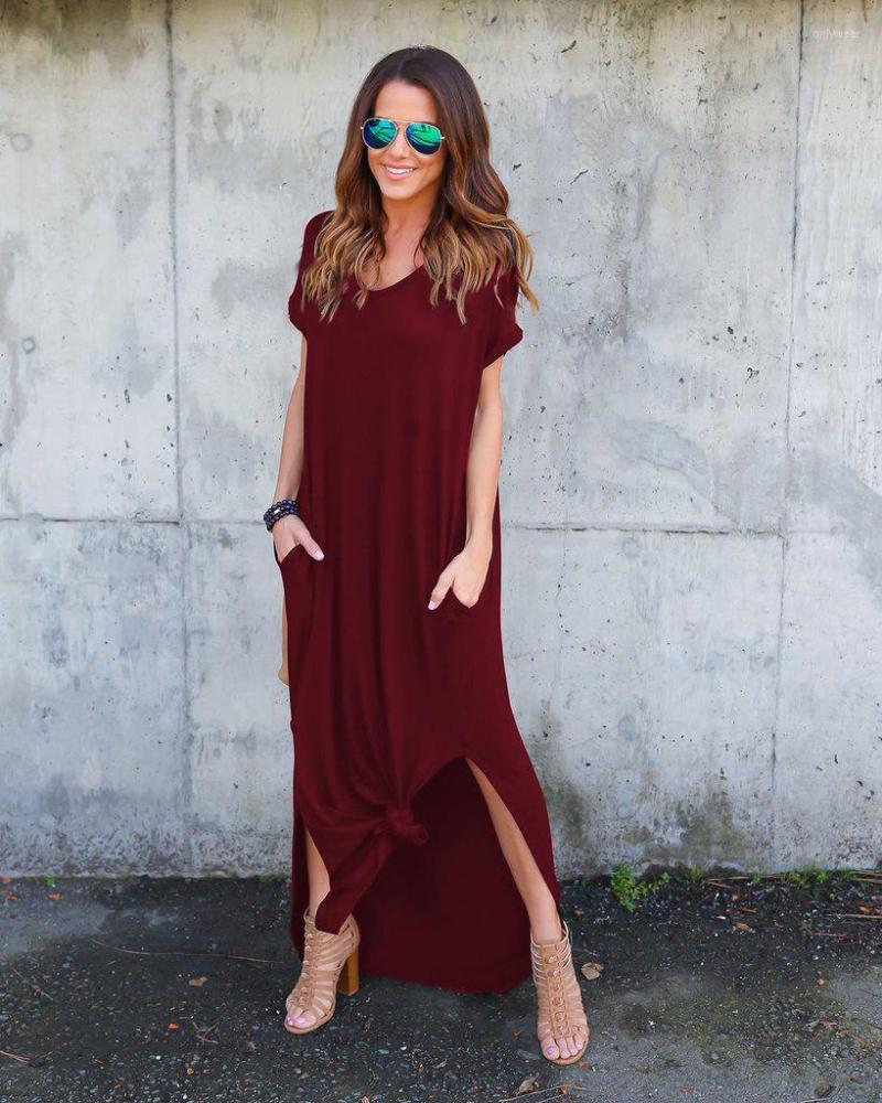 Casual Dresses 5XL Women Summer Solid Short Sleeve Maxi Y2k Dress Long Loose Beach Sundress T Shirt Lady