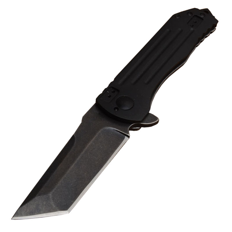 R2102K Flipper Folding Knife 8Cr13Mov Black Stone Wash Serrated Blade Aluminum/Stainless Steel Handle Ball Bearing Outdoor EDC Pocket Knives