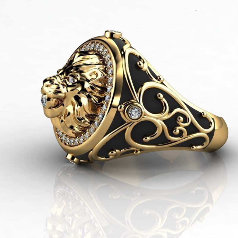 Wedding Rings HOYON 18K Gold Full Diamond Zircon Lion Ring for Men's Wedding Punk Style Engagement Ring for Men and Women's Jewelry 230403