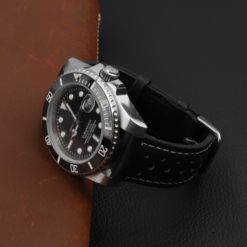 Watch Bands Handmade Strap 18mm 19mm 20mm 22mm Leather Black Brown Blue Breathable Porous bands C 230404