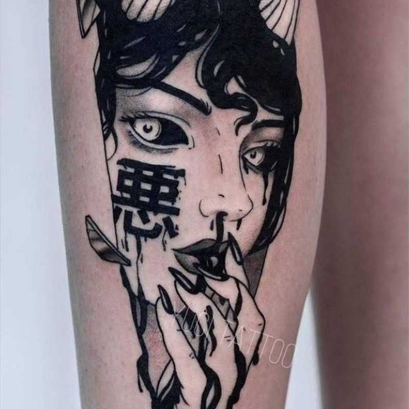 5 PC Temporary Tattoos Japanese Dark Comics Evil Kawakami Tomie Double-sided Girl Waterproof Temporary Fake Tattoo Sticker Sleeve Anime Tattoo Z0403