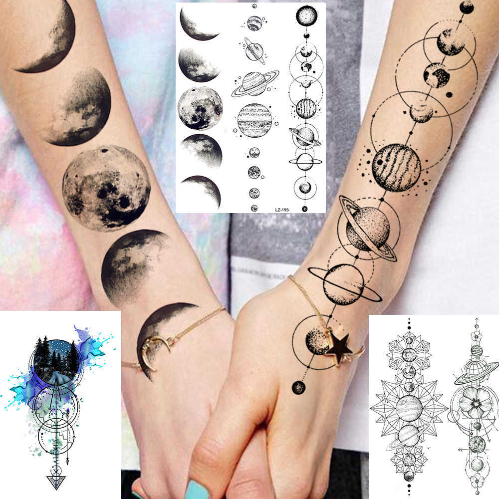 5 PC Temporary Tattoos Water Transfer 3D Star Black Planet Tree Temporary Tattoo Sticker For s Women Men Wolf Lion Tree Tattoos Foream Body Arm Tato Z